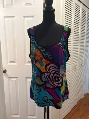 Mesmerize Vibrant Floral Abstract Print Sleeveless Scoop Neck Tank Top